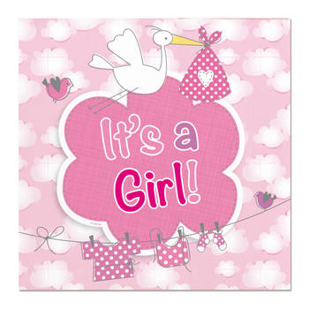 Folat servetten 'It's a Girl' 25 cm papier roze/wit 20 stuks