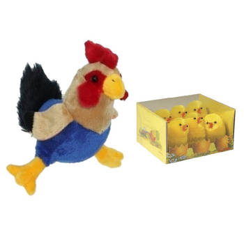 Pluche kippen/hanen knuffel van 20 cm met 6x stuks mini kuikentjes 5 cm - Feestdecoratievoorwerp