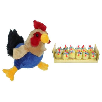 Pluche kippen/hanen knuffel van 20 cm met 12x stuks mini kuikentjes met brilletje 4,5 cm - Feestdecoratievoorwerp