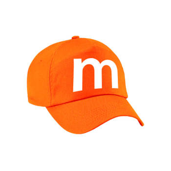 Letter M pet / cap oranje voor kinderen - verkleed / carnaval baseball cap - Verkleedhoofddeksels