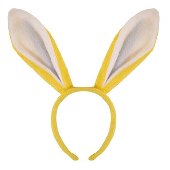 Konijnen/bunny oren geel met wit voor volwassenen 27 x 28 cm - Verkleedhoofddeksels