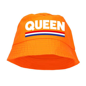 Queen vissershoedje / bucket hat oranje voor EK/ WK/ Holland fans - Verkleedhoofddeksels