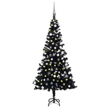 Blokker vidaXL Kunstkerstboom met verlichting en kerstballen 180 cm PVC zwart aanbieding