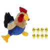 Pluche kippen/hanen knuffel van 20 cm met 8x stuks mini kuikentjes 3 cm - Feestdecoratievoorwerp