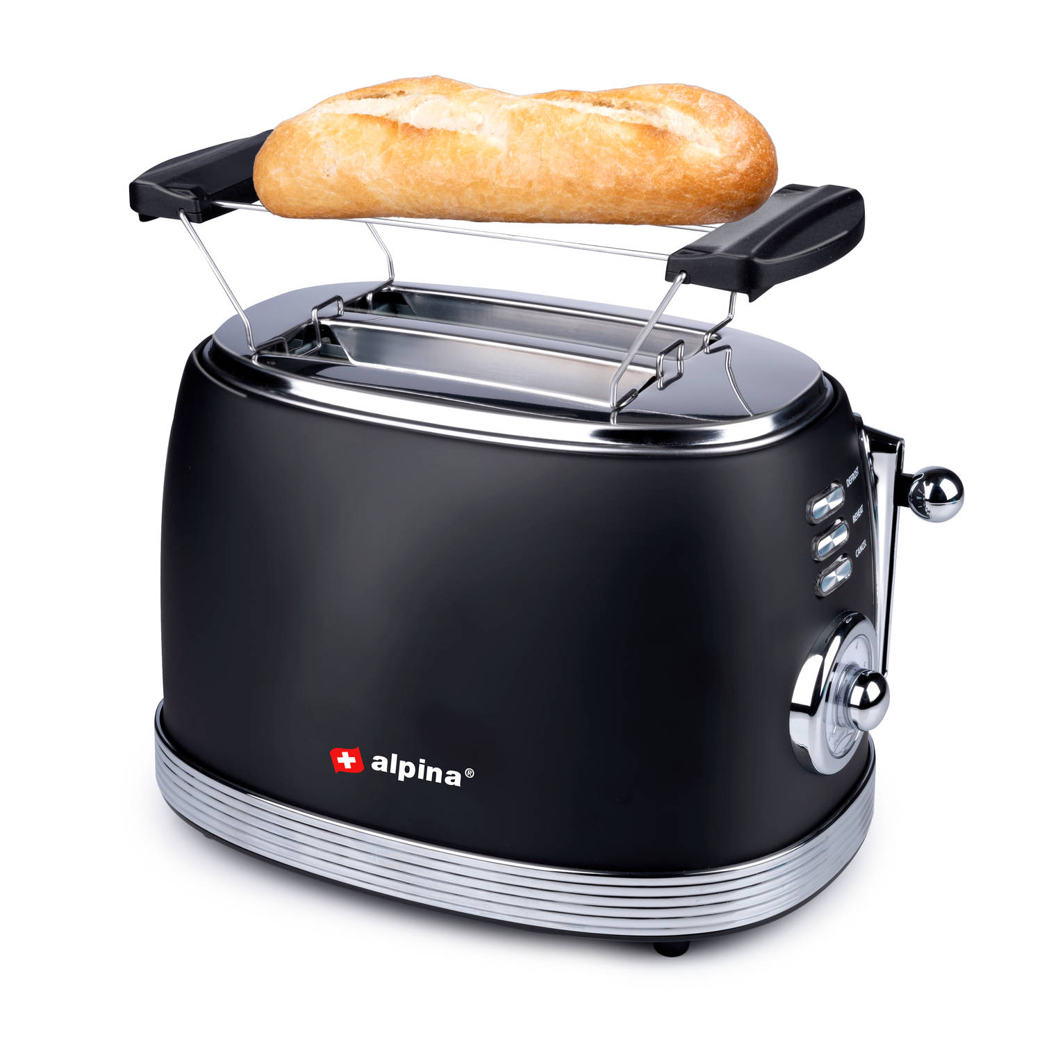 Alpina Broodrooster Retro Toaster 6 Standen Broodjeswarmer 2 Sleuven Zwart