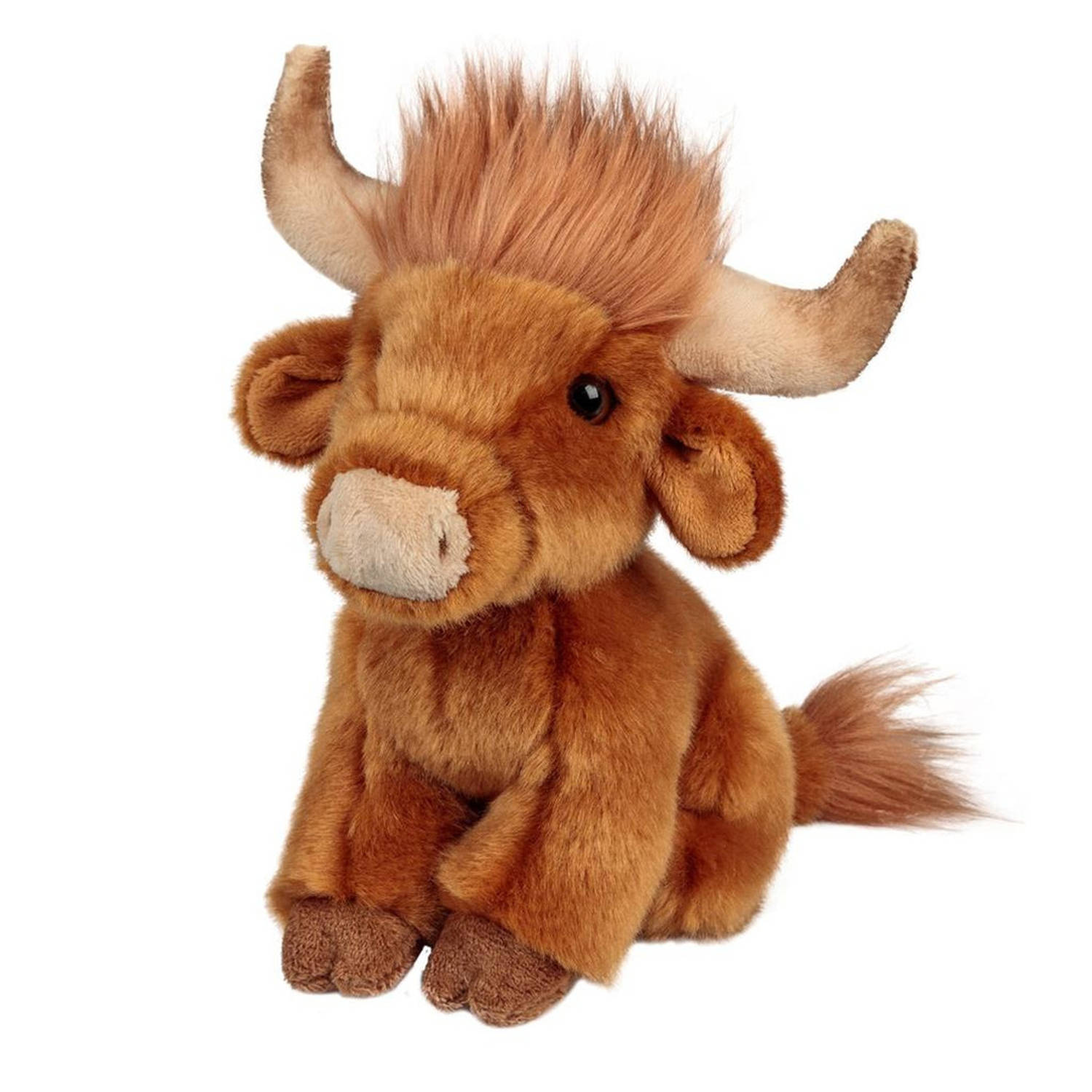 Pluche knuffeldier Schotse hooglander koe 15 cm - Boerderij dieren speelgoed knuffels