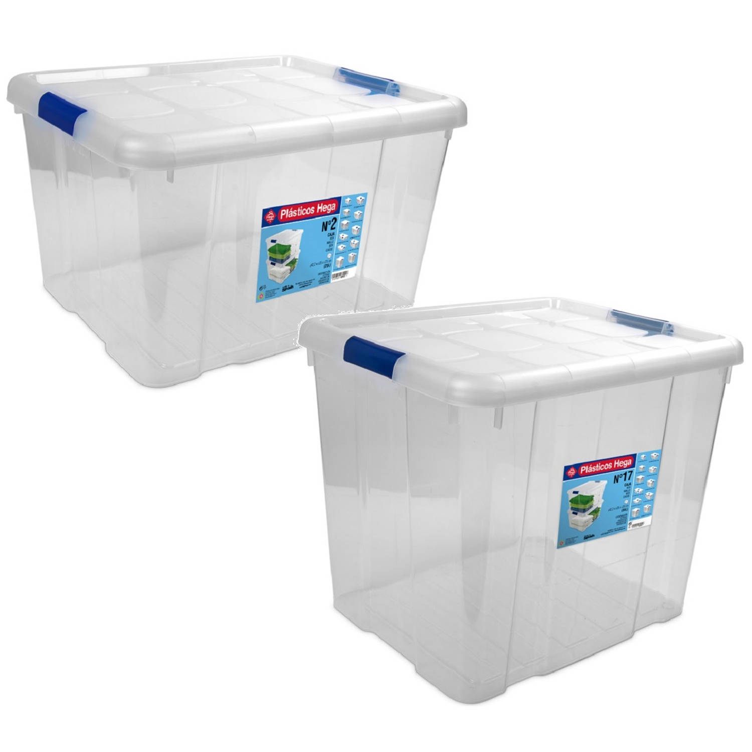 2x Opbergboxen-opbergdozen Met Deksel 25 En 35 Liter Kunststof Transparant-blauw Opbergbox