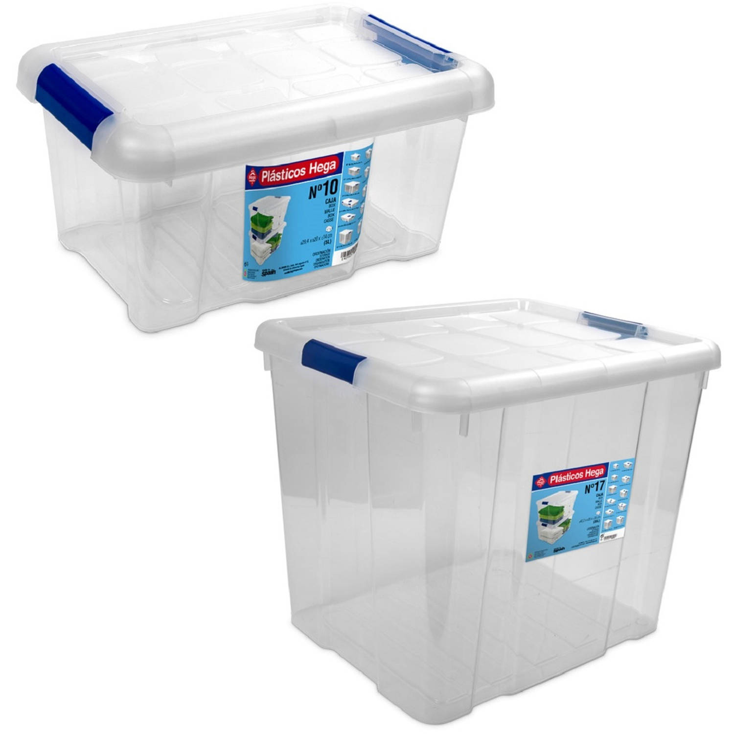 4x Opbergboxen-opbergdozen Met Deksel 5 En 35 Liter Kunststof Transparant-blauw Opbergbox