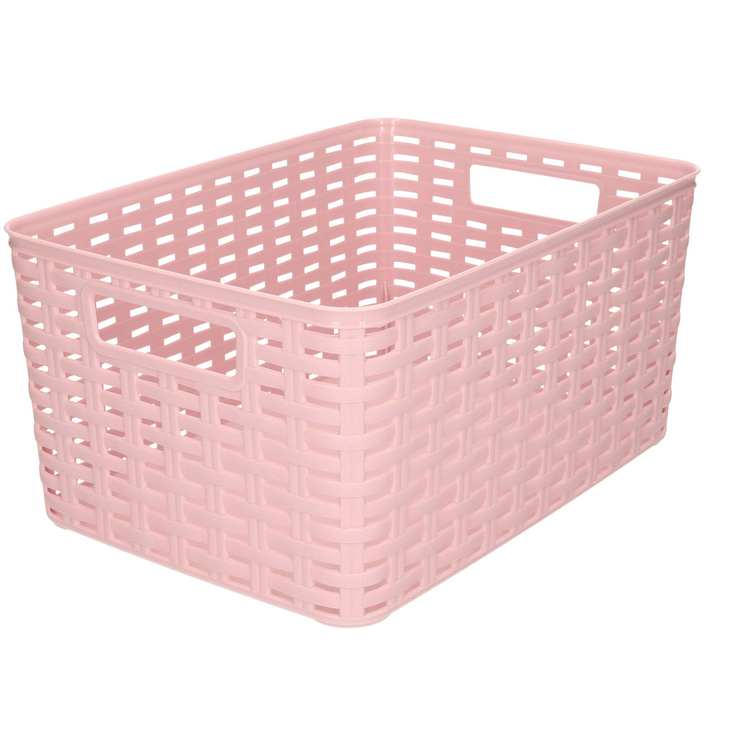 Rotan gevlochten opbergmand/opbergbox kunststof - Oud roze - 22 x 33 x 16 cm Opbergbox | Blokker