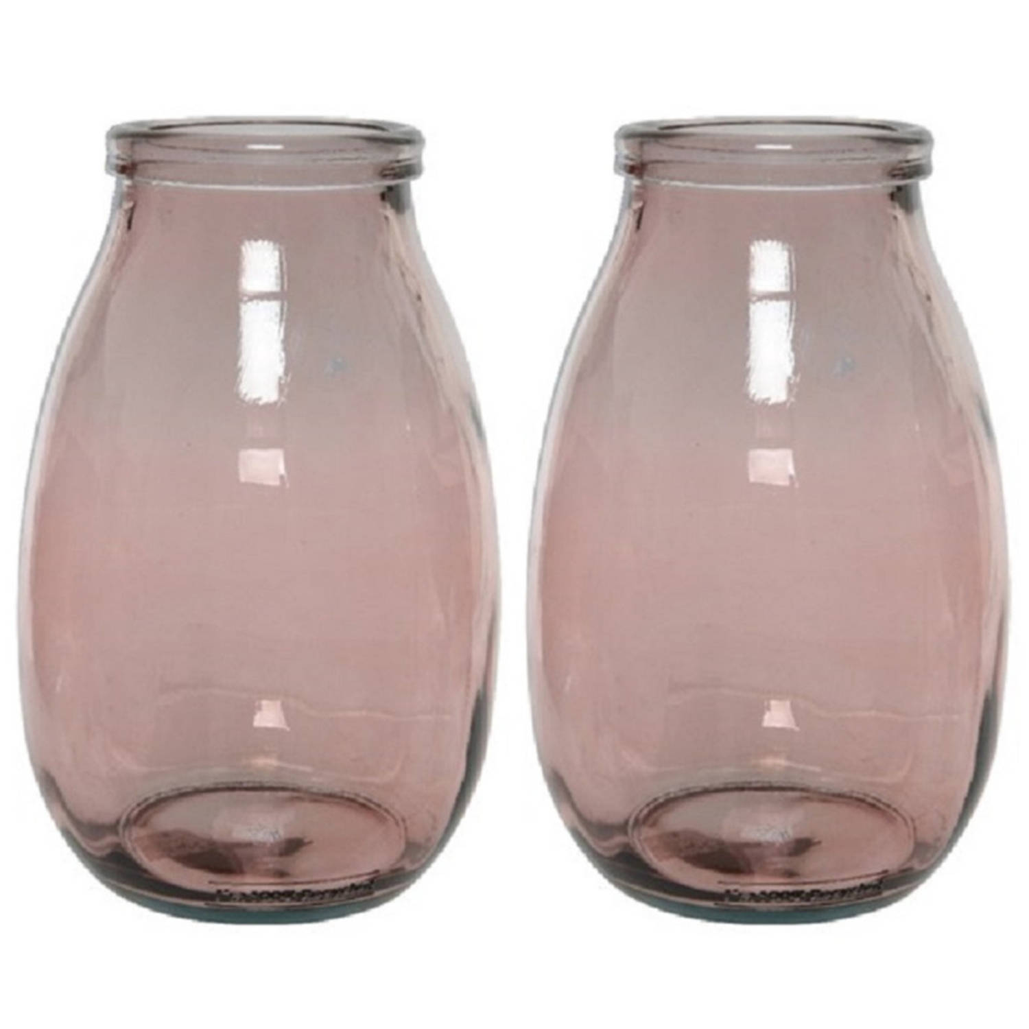 2x Stuks Roze Vazen-bloemenvazen Van Gerecycled Glas 18 X 28 Cm Vazen