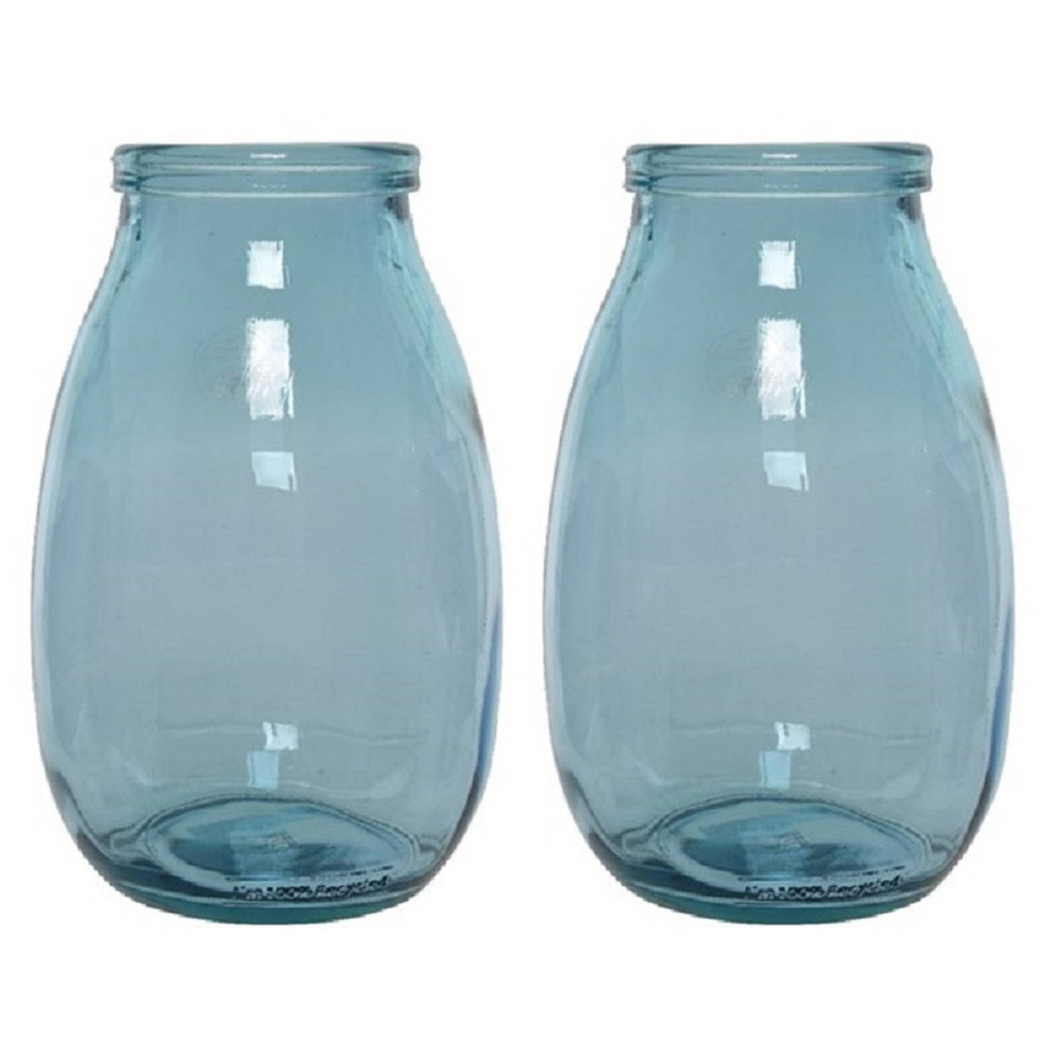 2x Stuks Blauwe Vazen-bloemenvazen Van Gerecycled Glas 18 X 28 Cm Vazen