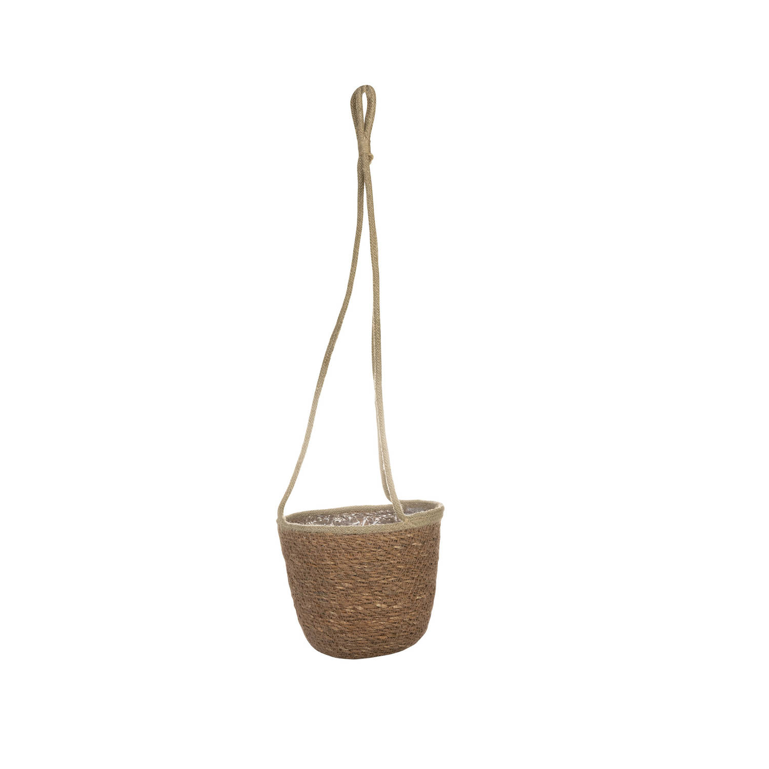 Hangende plantenpot/bloempot van jute/zeegras diameter 19 cm en hoogte 17 cm camel bruin - Plantenpotten