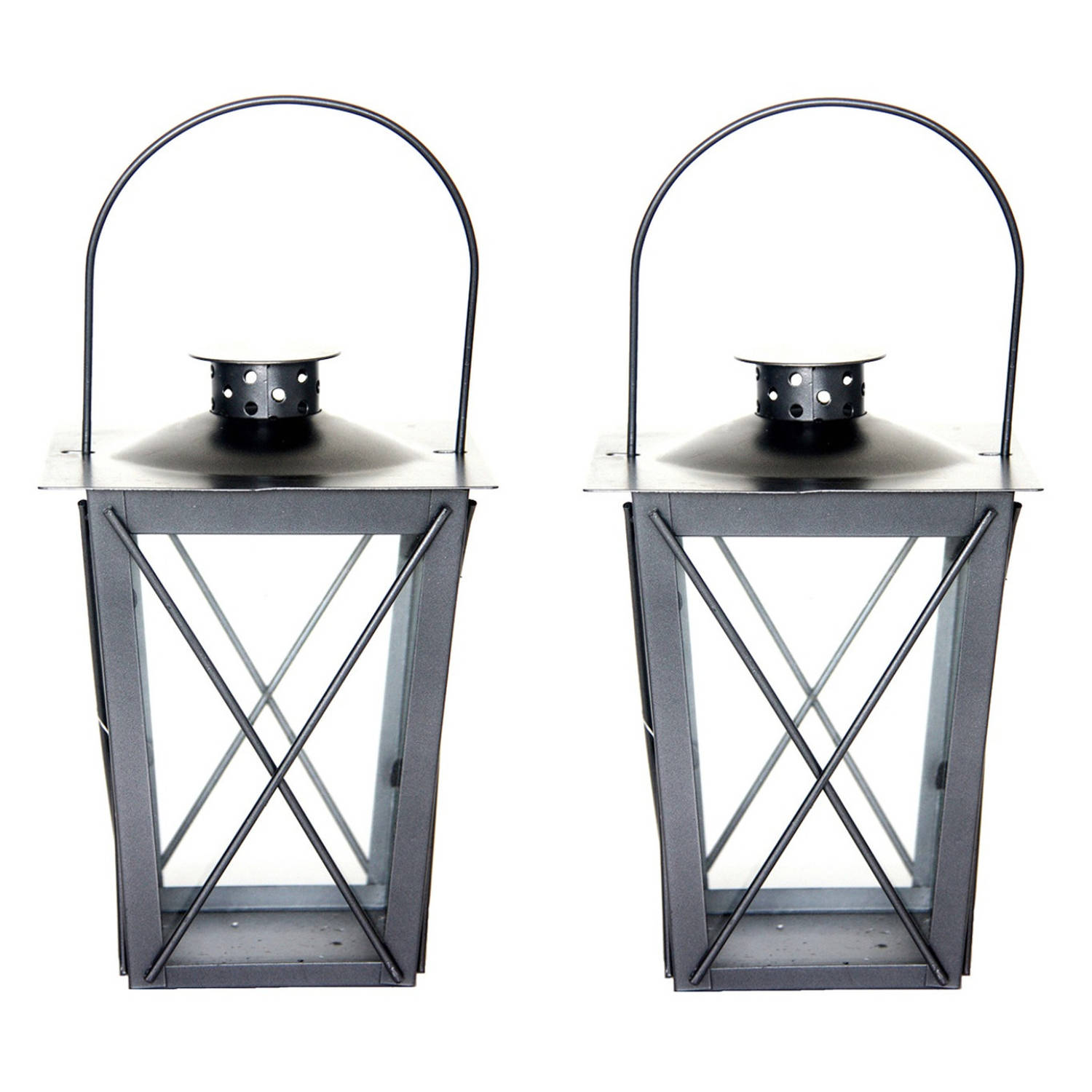 Rationeel Boodschapper Verduisteren Set van 2x stuks zilveren tuin lantaarn/windlicht van ijzer 15 x 15 x 20 cm  - Lantaarns | Blokker