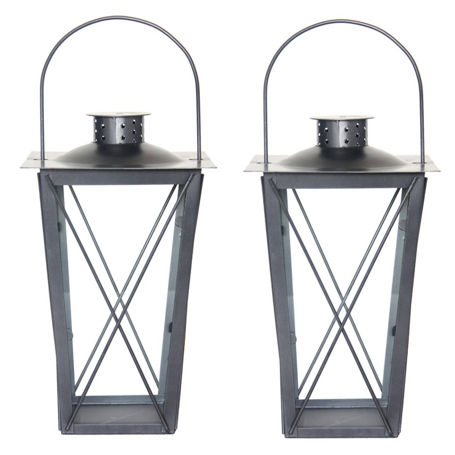 beet Verlammen Volwassenheid Set van 2x stuks zilveren tuin lantaarn/windlicht van ijzer 17 x 17 x 30 cm  - Lantaarns | Blokker