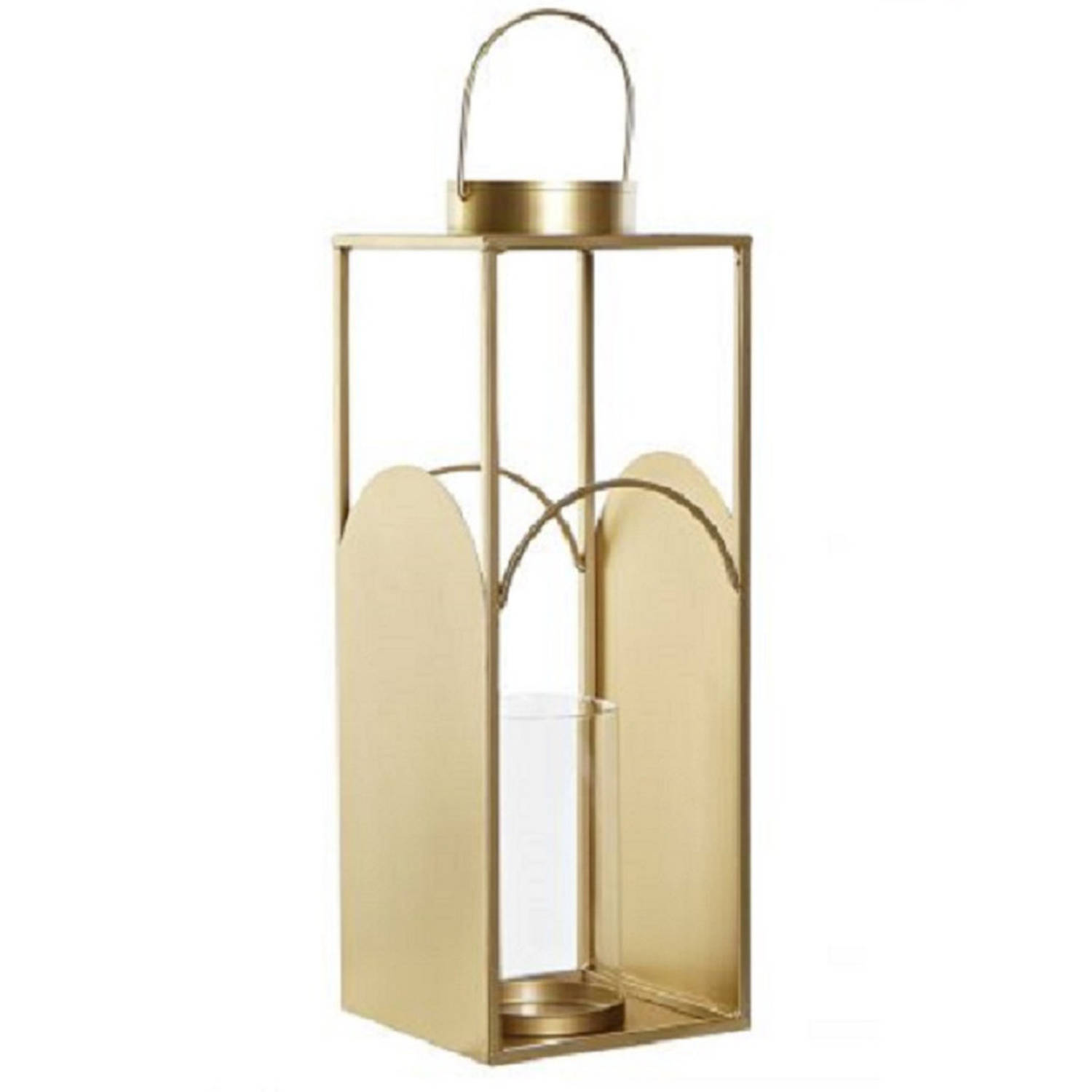 Metalen kaarsenhouder / lantaarn goud met glas 45 cm - Lantaarns