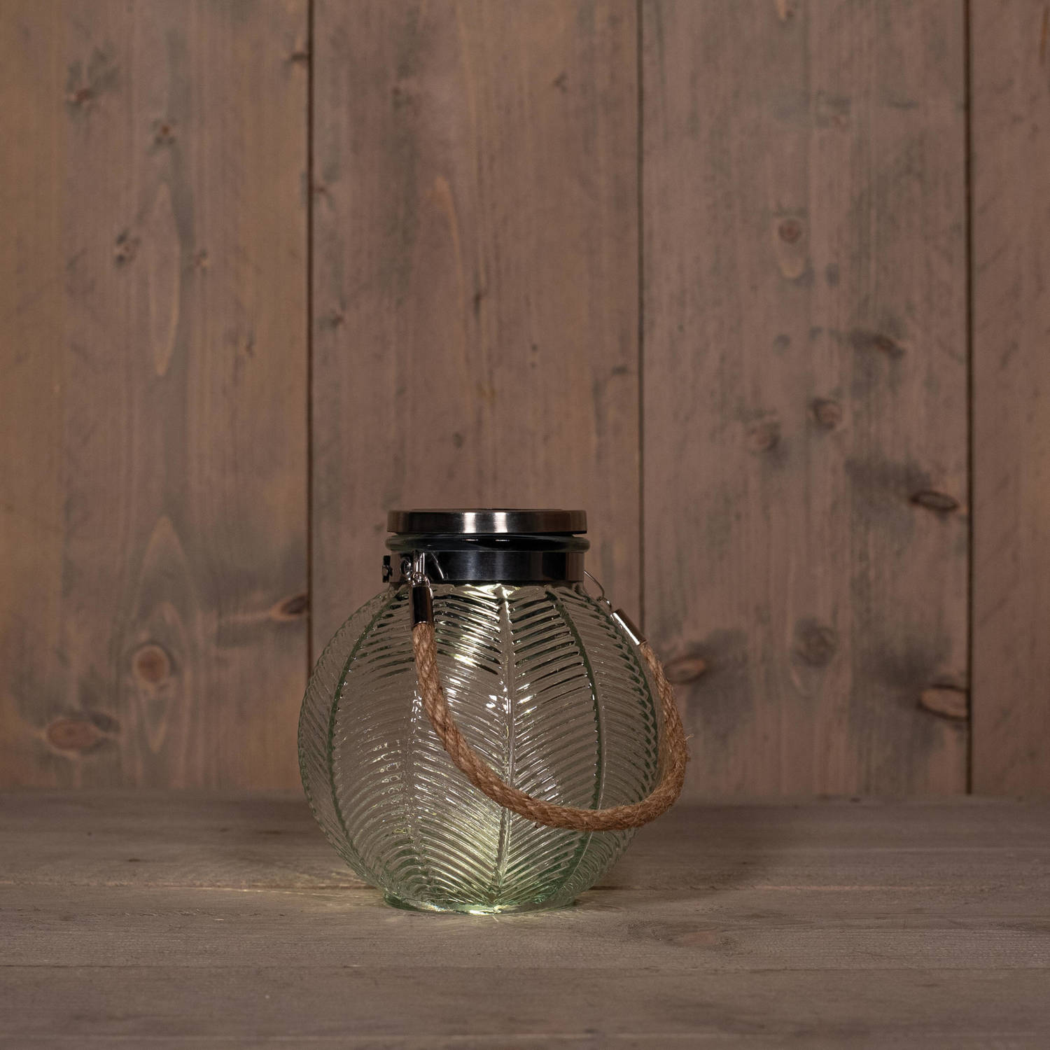 Transparante solar lantaarn van gestreept glas rond cm - Lantaarns | Blokker