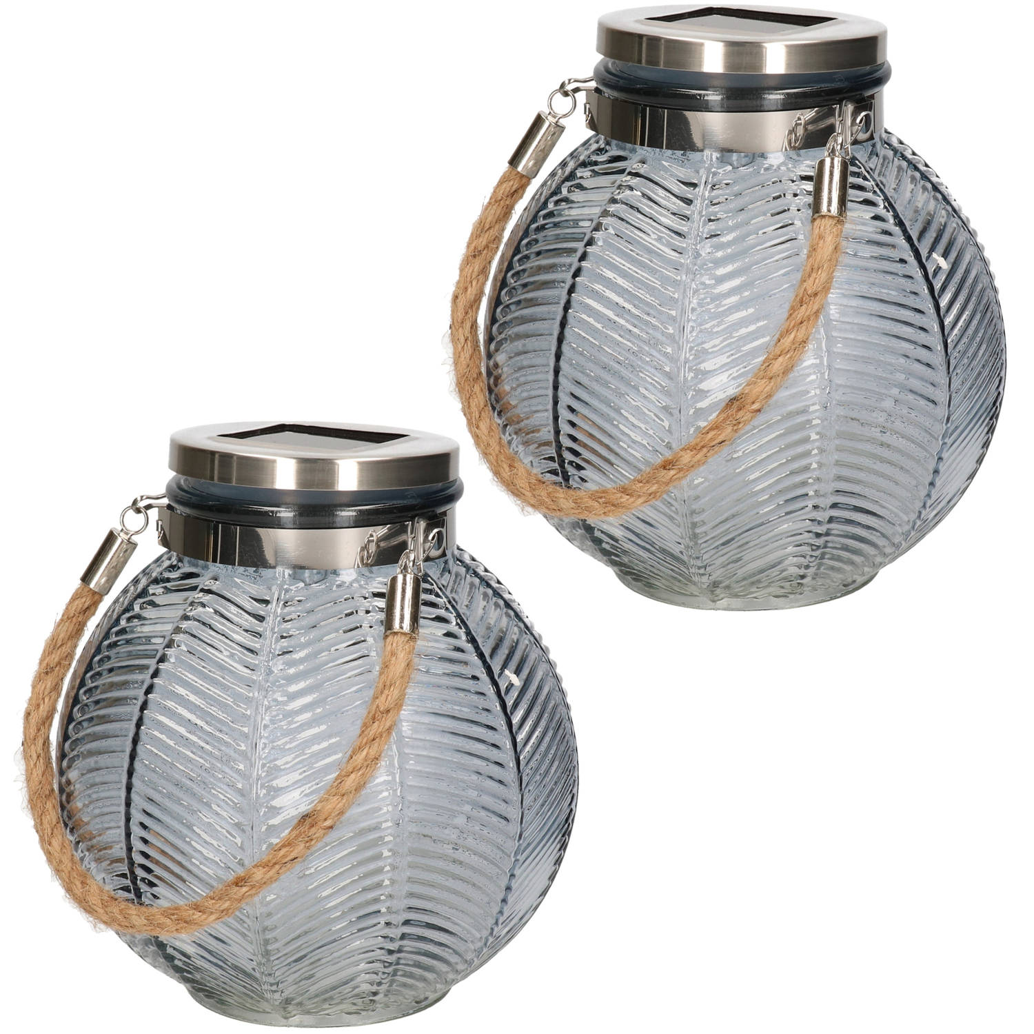 2x stuks grijze lantaarn van gestreept glas rond cm Lantaarns | Blokker
