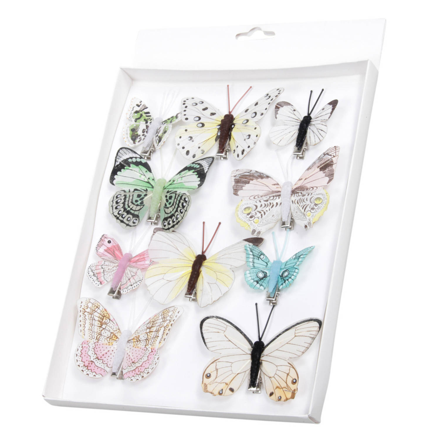 10x stuks decoratie vlinders op clip gekleurd 5 tot 8 cm - Hobbydecoratieobject