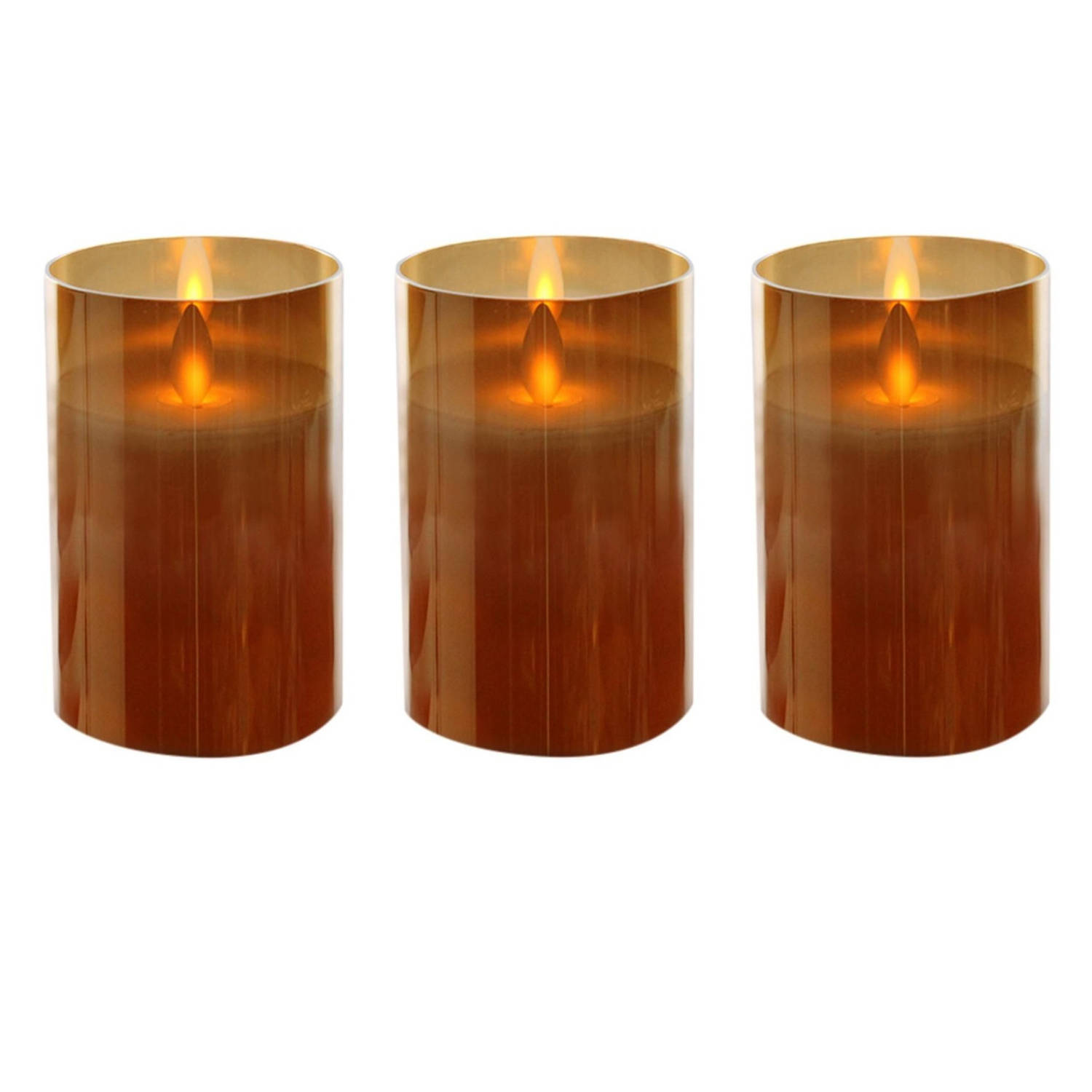 basketbal achterstalligheid Muf 3x stuks luxe LED kaarsen/stompkaarsen in gouden glas 12,5 cm flakkerend -  LED kaarsen | Blokker