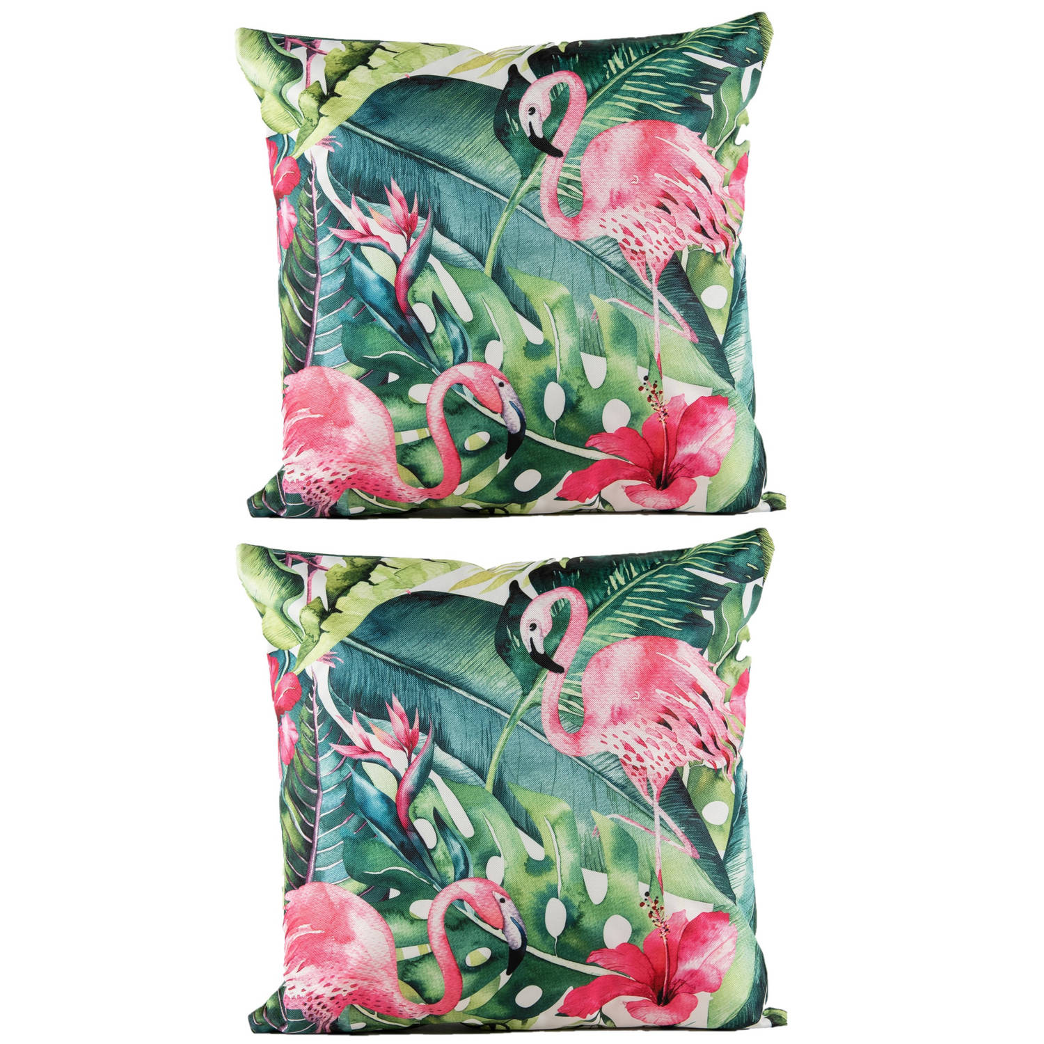 2x bank/sier kussens met flamingo/bloemenprint voor binnen en buiten 45 x cm Tuinkussens vo - Sierkussens | Blokker