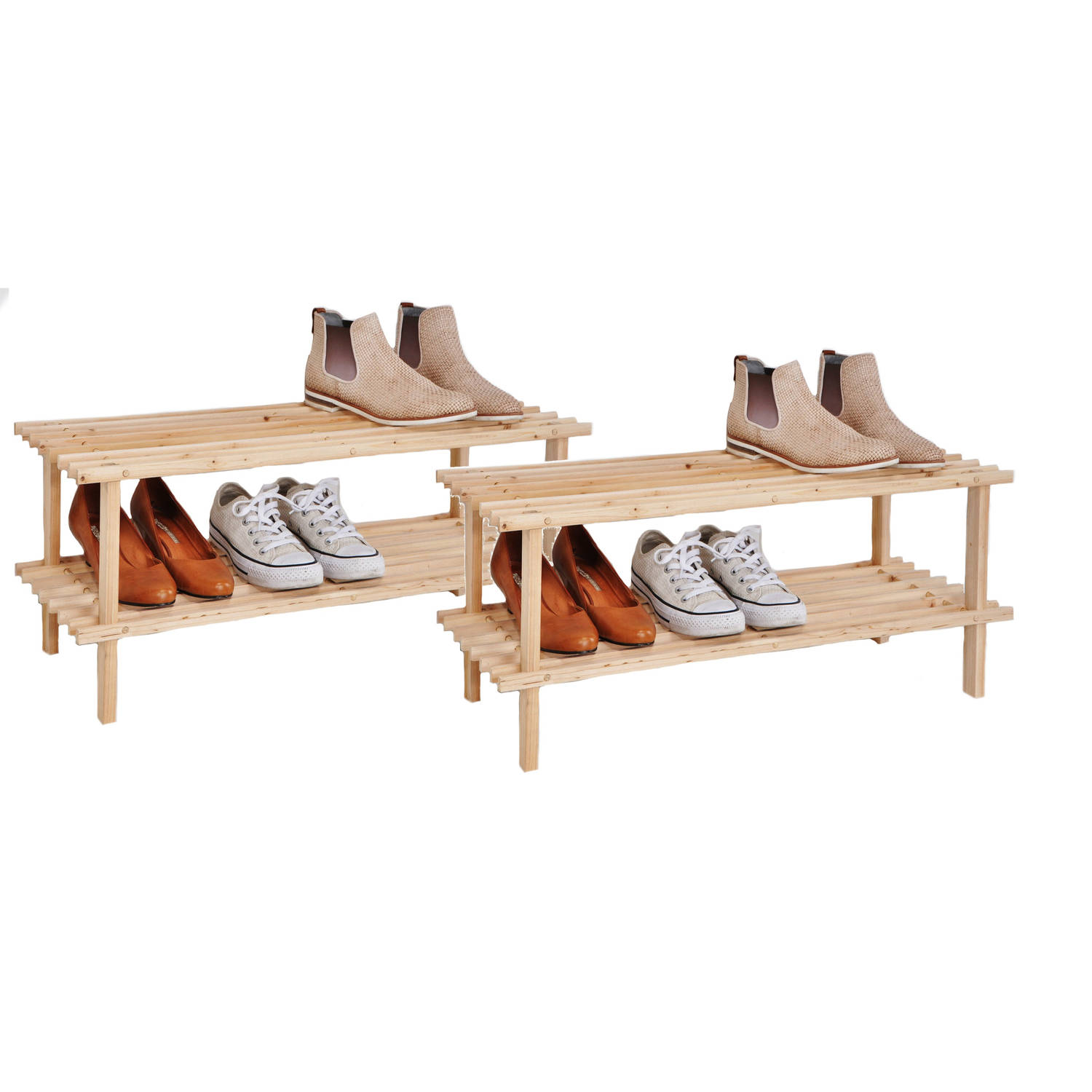 Registratie Verschuiving buffet Set van 2x stuks houten schoenenrek/schoenenstandaard 2-laags 74 x 26 x  29,5 cm - Schoenenrekken | Blokker