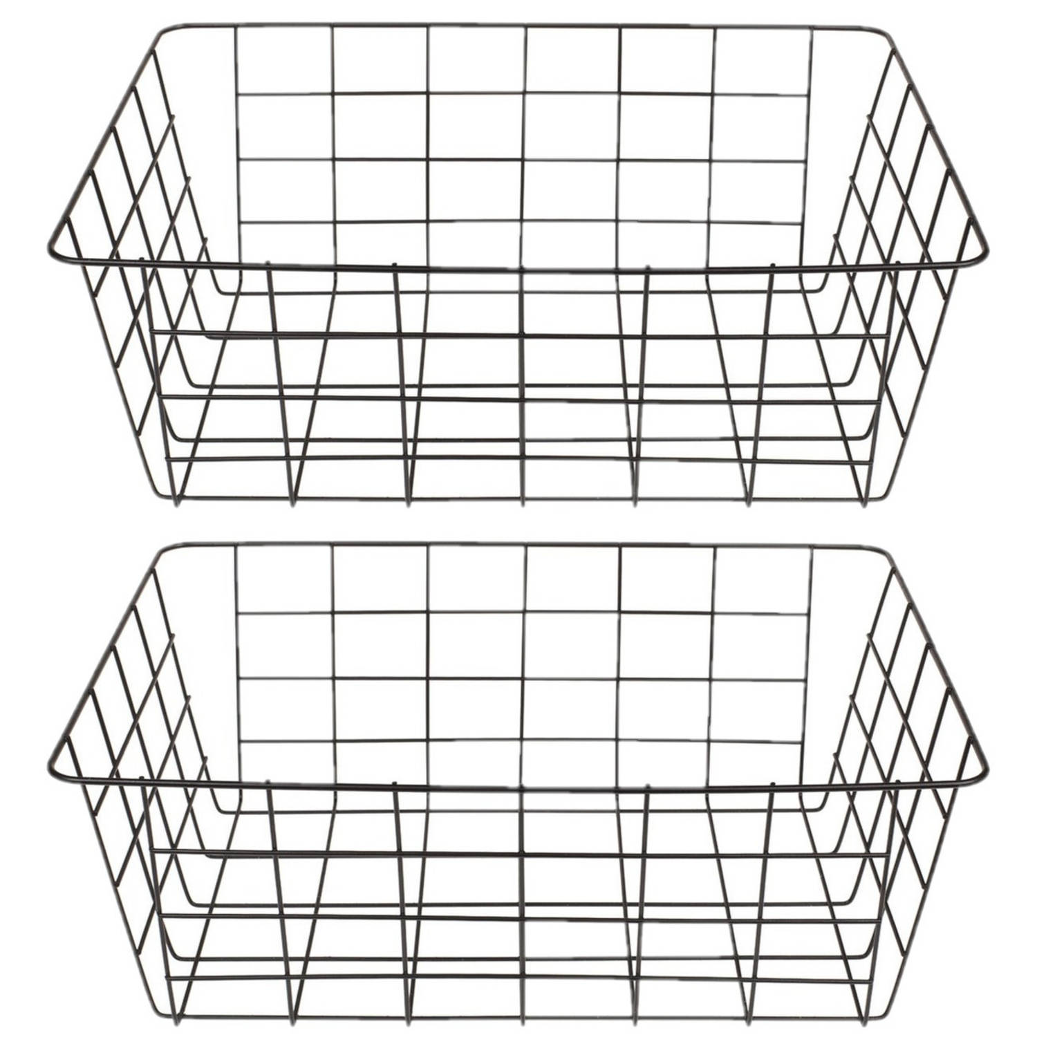Set van 2x stuks metalen opslag kledingkasten/keuken mandjes zwart 38 x 28 x 14 cm - Opbergmanden