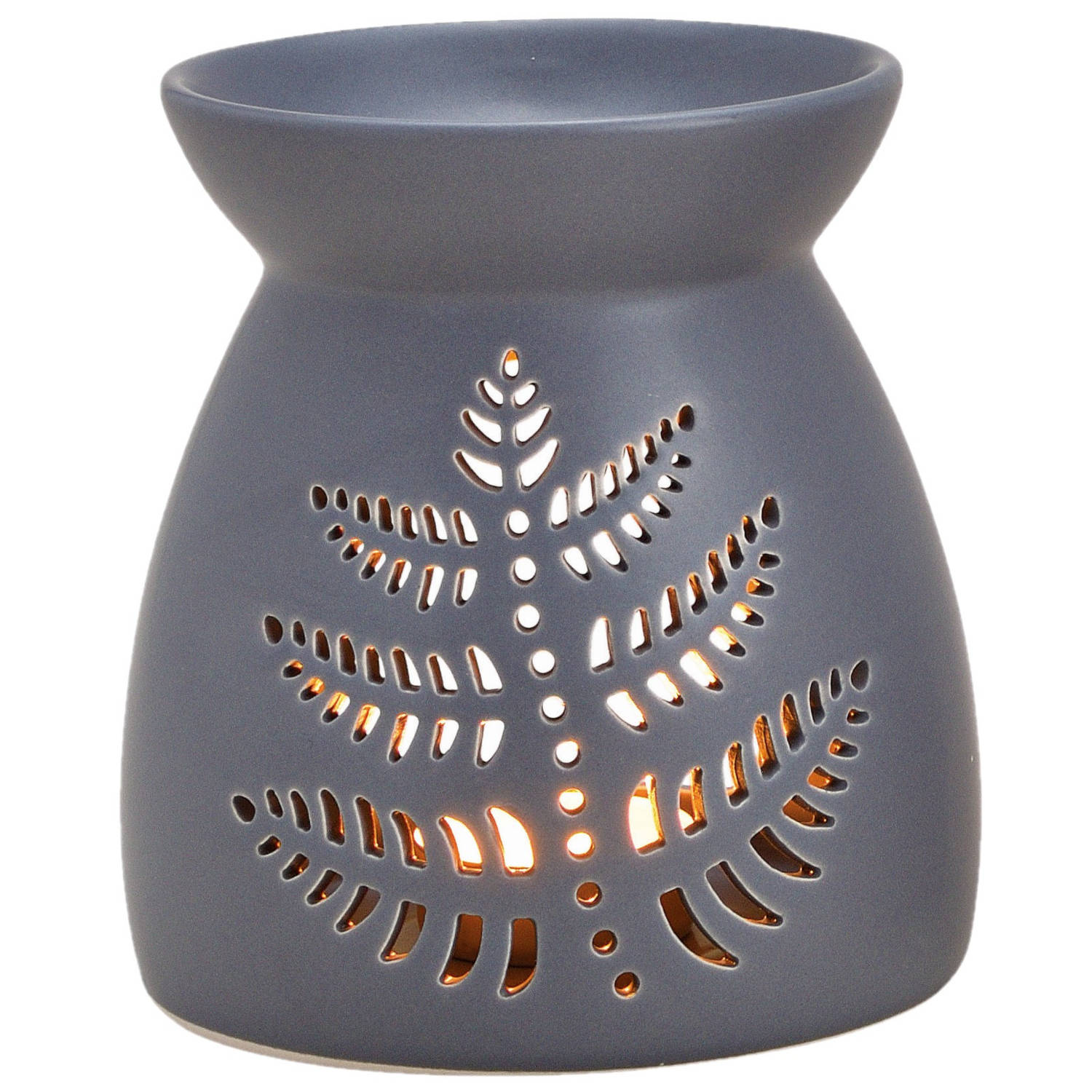 kraan noodzaak hoofdstuk Ronde geurbrander/oliebrander met blad decoratie keramisch grijs 11 x 13 cm  - Geurbranders | Blokker