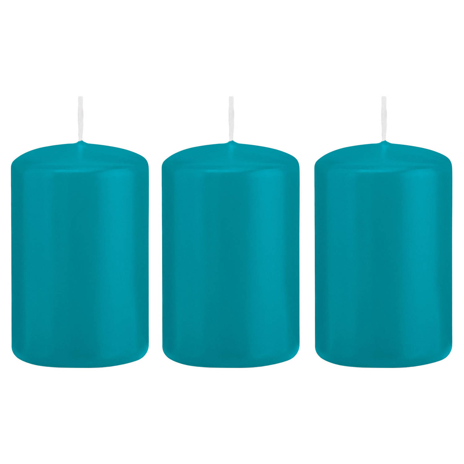 3x Kaarsen Turquoise Blauw 5 X 8 Cm 18 Branduren Sfeerkaarsen Stompkaarsen