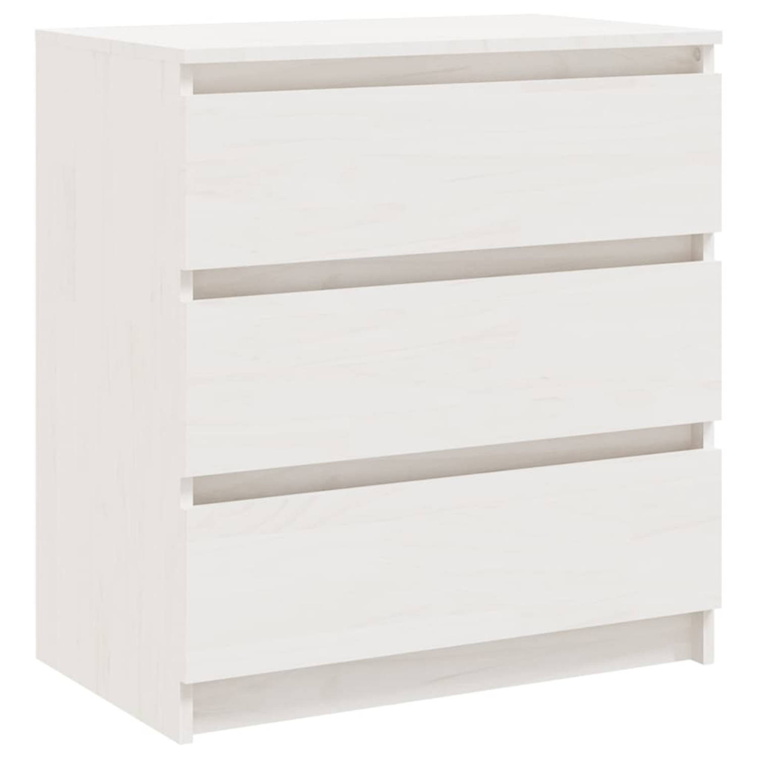 The Living Store Nachtkastje - Houten - wit - 60x36x64 cm - 3 lades