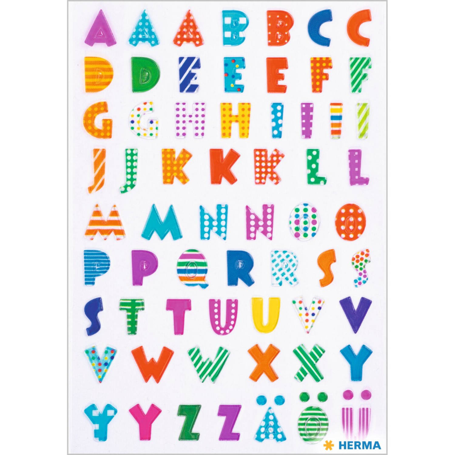 Stickervelletjes met 62x stuks plak letters A-Z gekleurde letters - Stickers