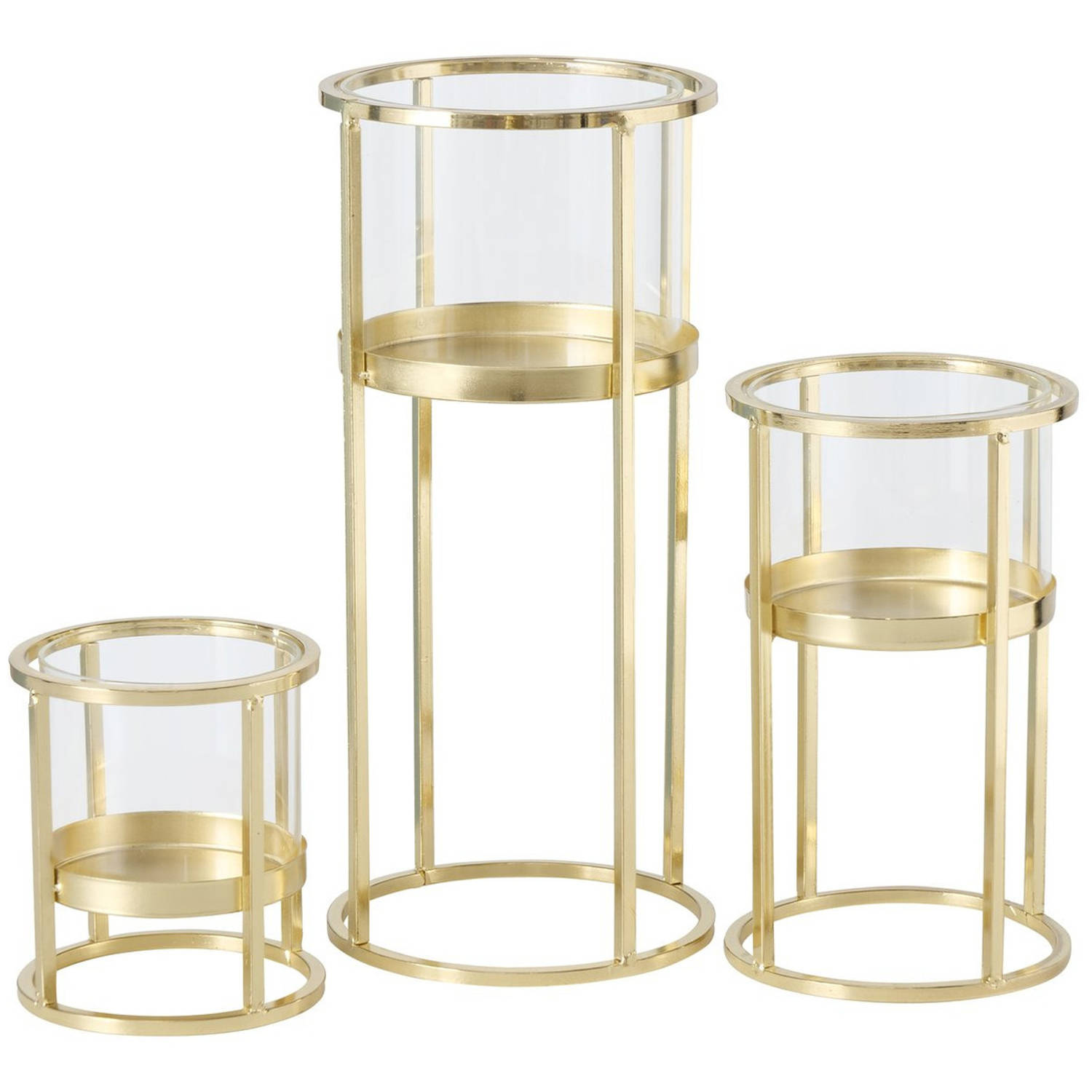 Metalen design kaarsenhouder champagne goud set van 3x stuks - Waxinelichtjeshouders