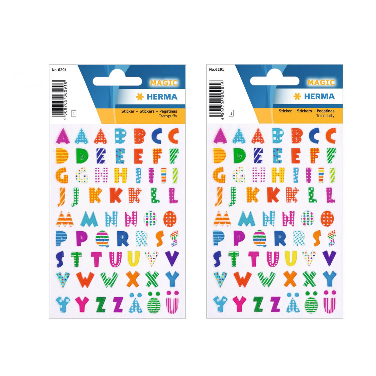 2x Stickervelletjes 62x stuks plak letters A-Z gekleurde letters - | Blokker