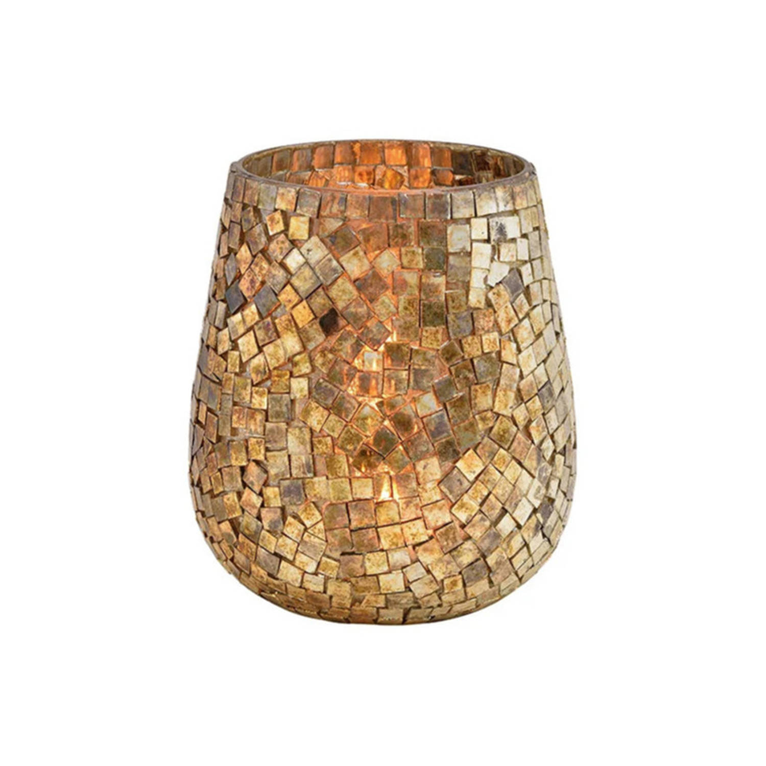 Glazen Design Windlicht-kaarsenhouder In De Kleur Mozaiek Champagne Goud Met Formaat 15 X 13 Cm. Voo