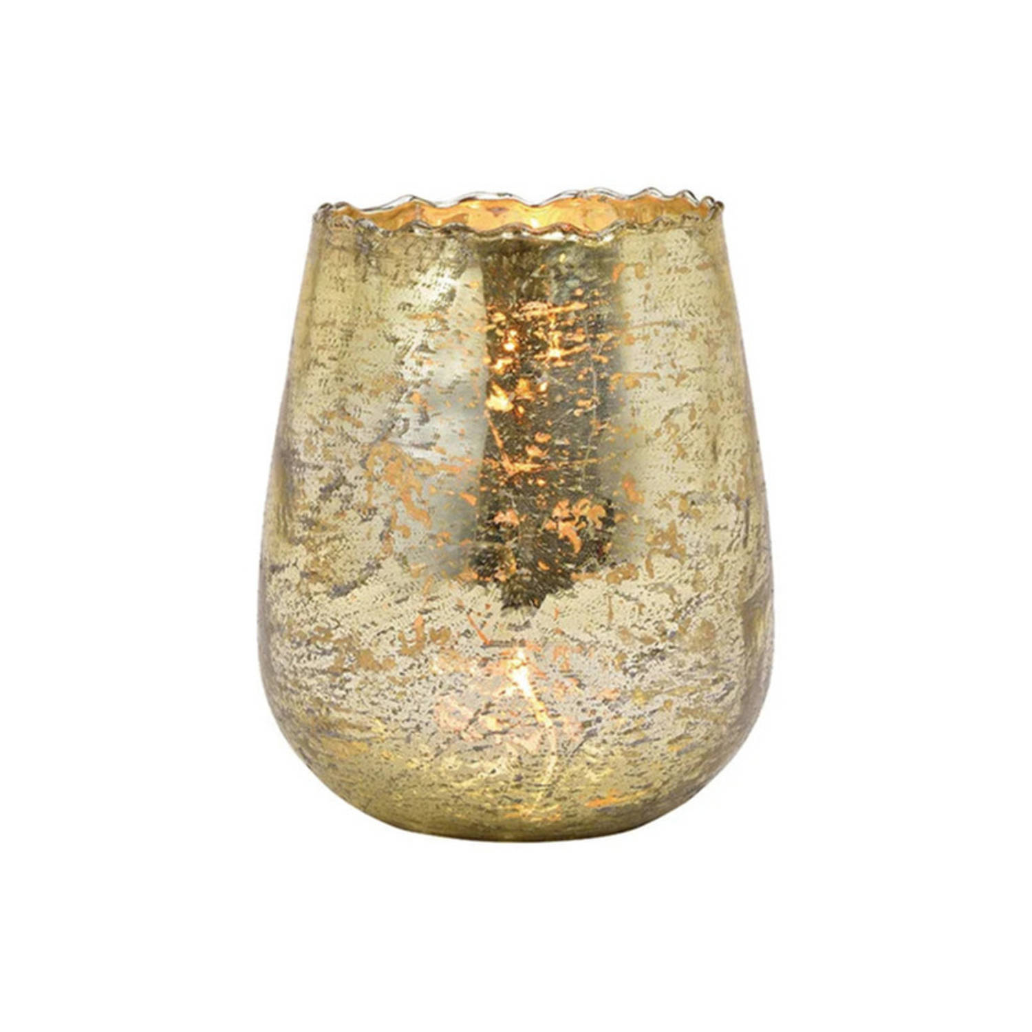 Glazen Design Windlicht-kaarsenhouder In De Kleur Champagne Goud Met Formaat 12 X 15 X 12 Cm. Voor W