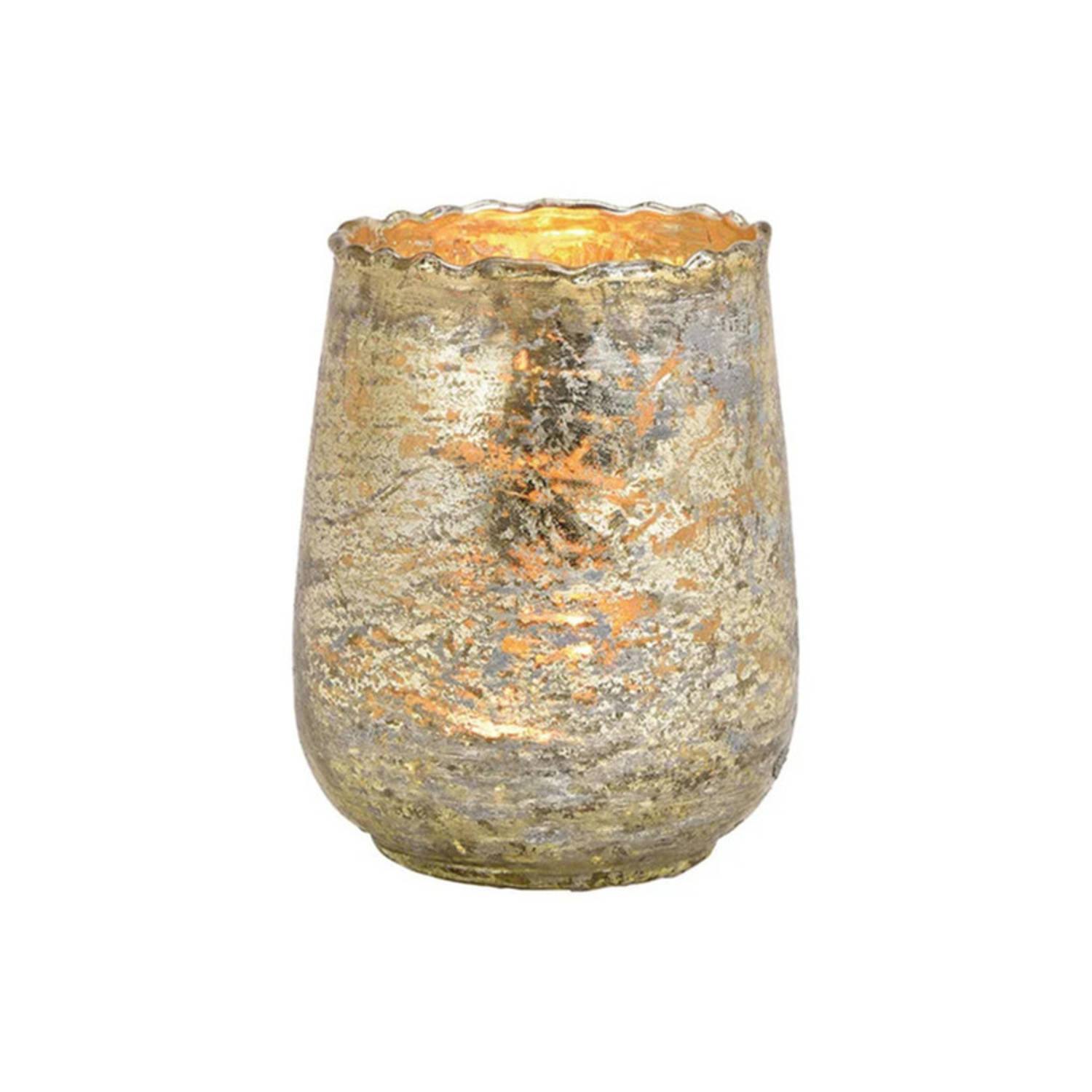 Glazen Design Windlicht-kaarsenhouder In De Kleur Champagne Goud Met Formaat 10 X 12 X 10 Cm. Voor W