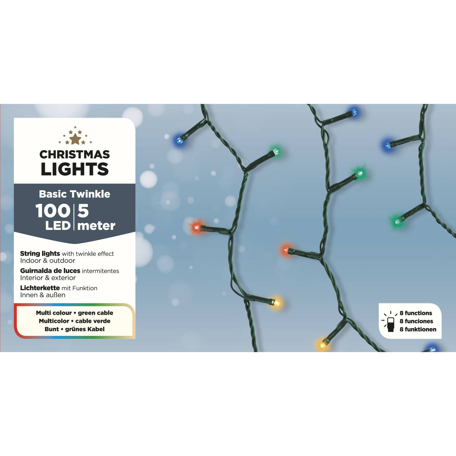 Kerstverlichting Met 8 Functie Twinkel Effect Gekleurd 100 Lampjes 495 Cm - Kerstverlichting Kerstboom