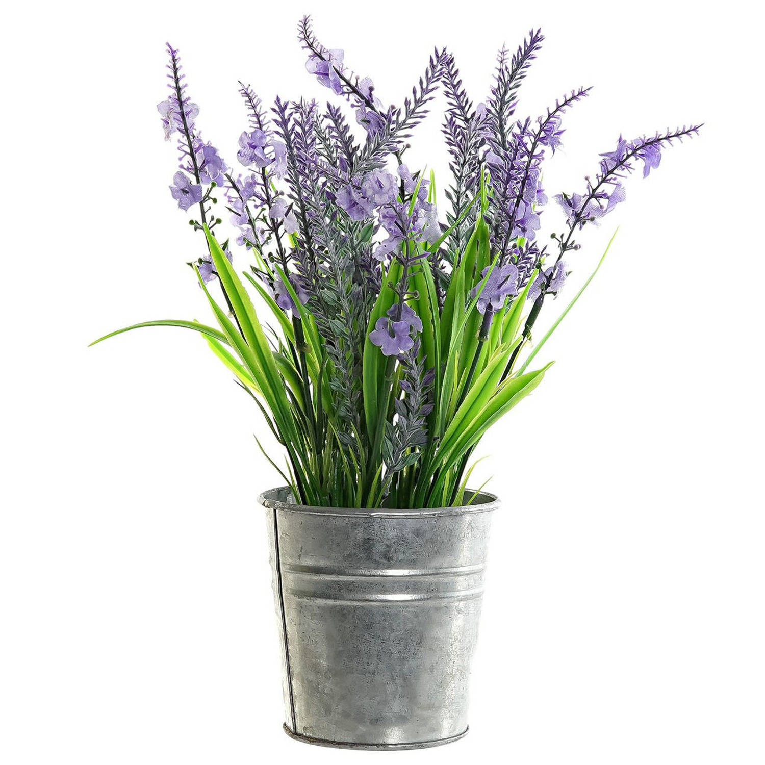Lavendel kunstplant/kamerplant paars in grijze sierpot H28 cm x D18 cm - Kunstplanten