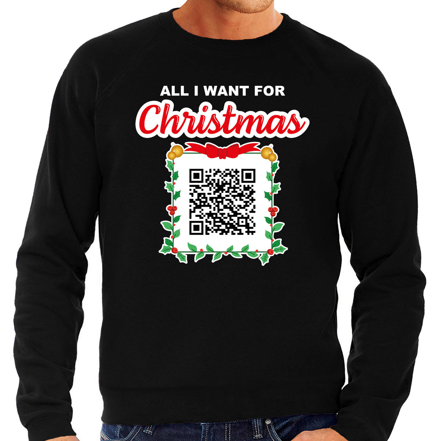 QR code kersttrui Punch you in the face heren zwart - Bellatio Christmas sweaters XL - kerst truien