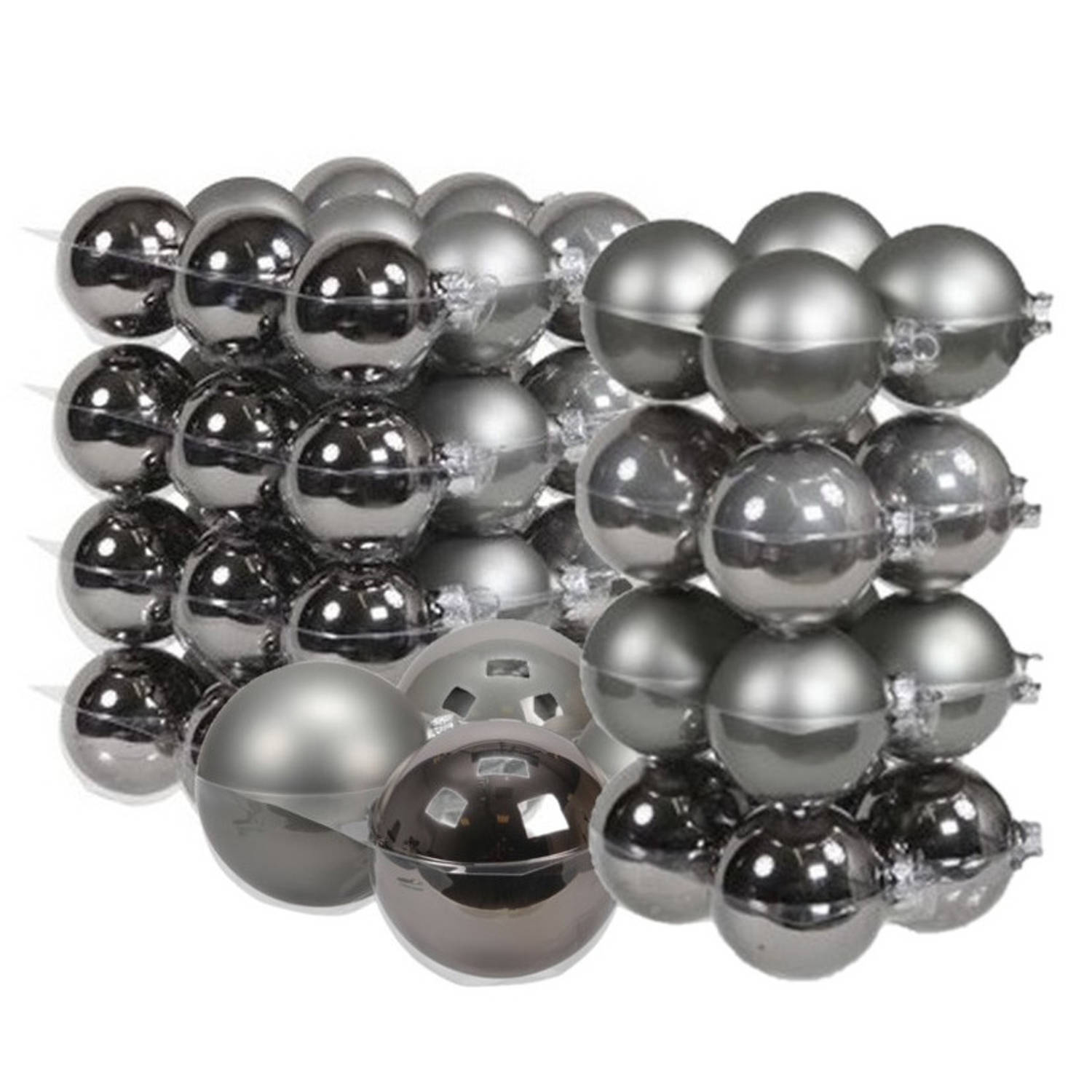 60x Stuks Glazen Kerstballen Titanium Grijs 6, 8 En 10 Cm Mat-glans Kerstbal