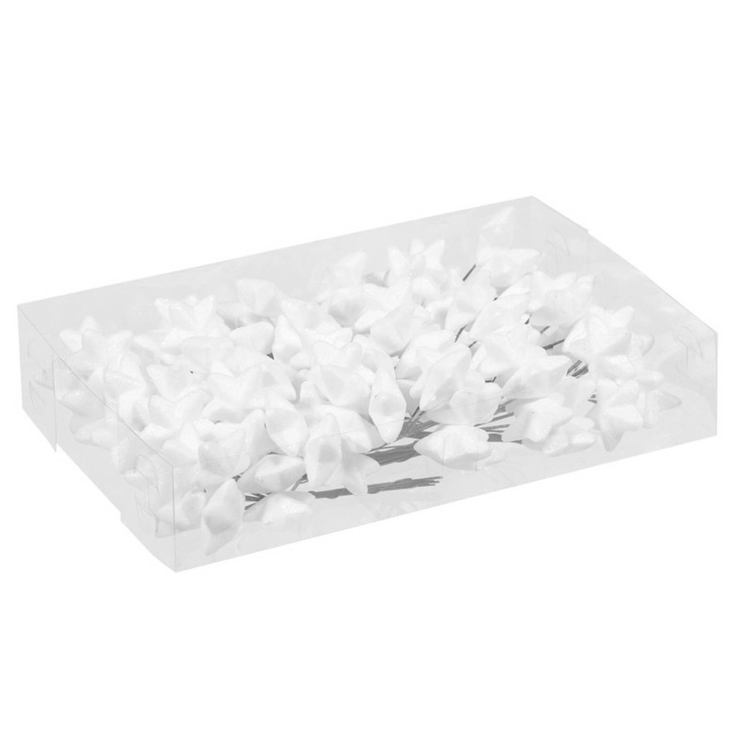 Voordeelverpakking witte glitter sterren instekers 4 cm - Kerststukjes