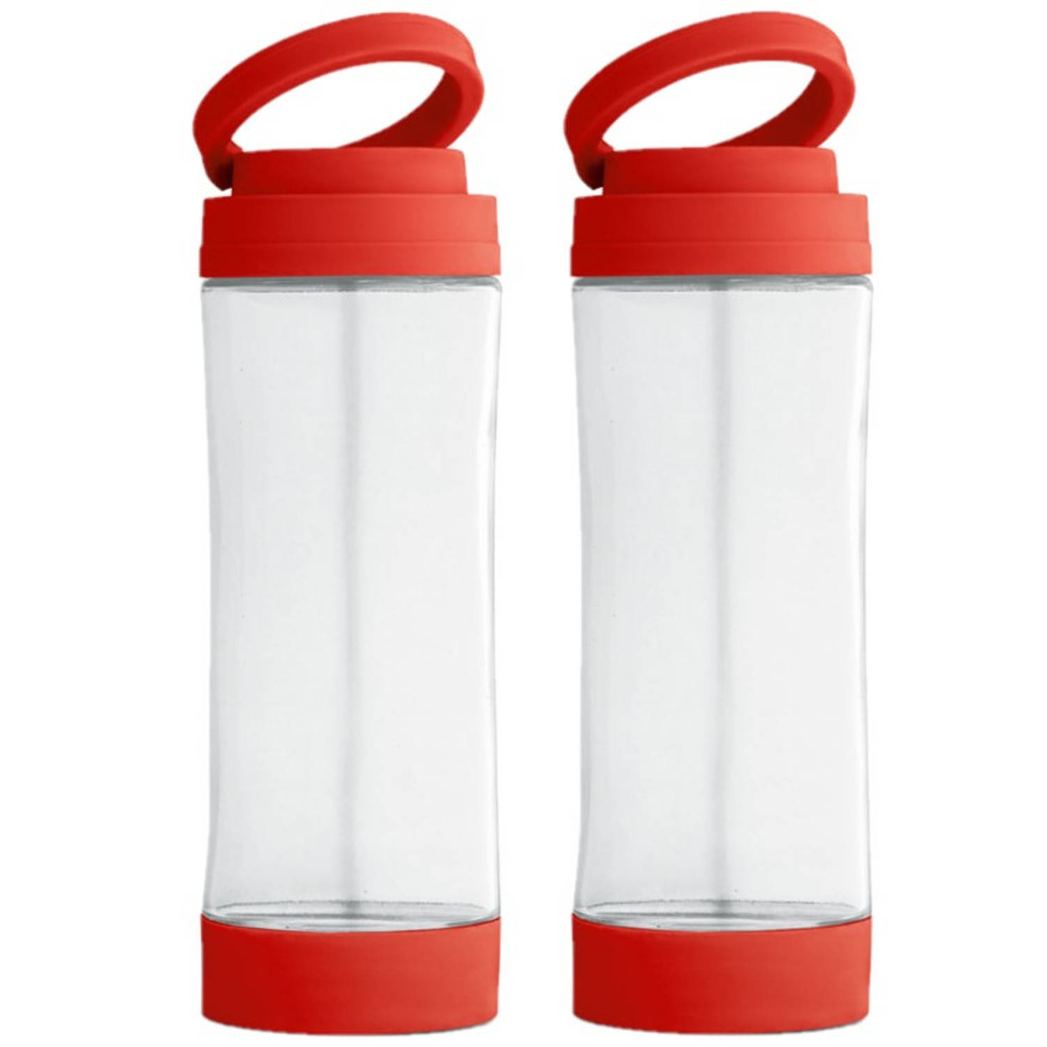 2x Stuks Glazen Waterfles-drinkfles Met Rode Kunststof Schroefdop En Smartphone Houder 390 Ml Drinkf