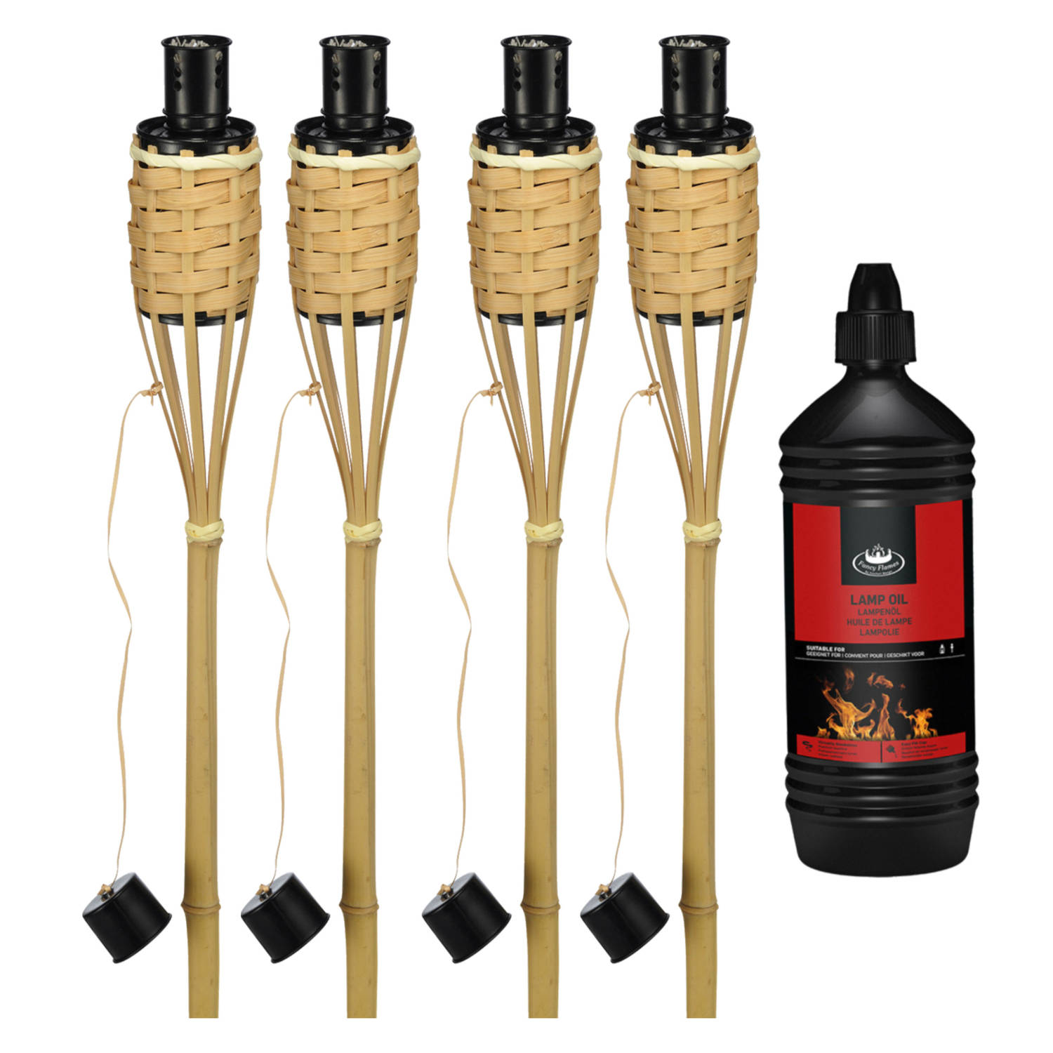 4x Bamboe tuinfakkels 60 cm inclusief 1 liter lampenolie/fakkelolie - Fakkels