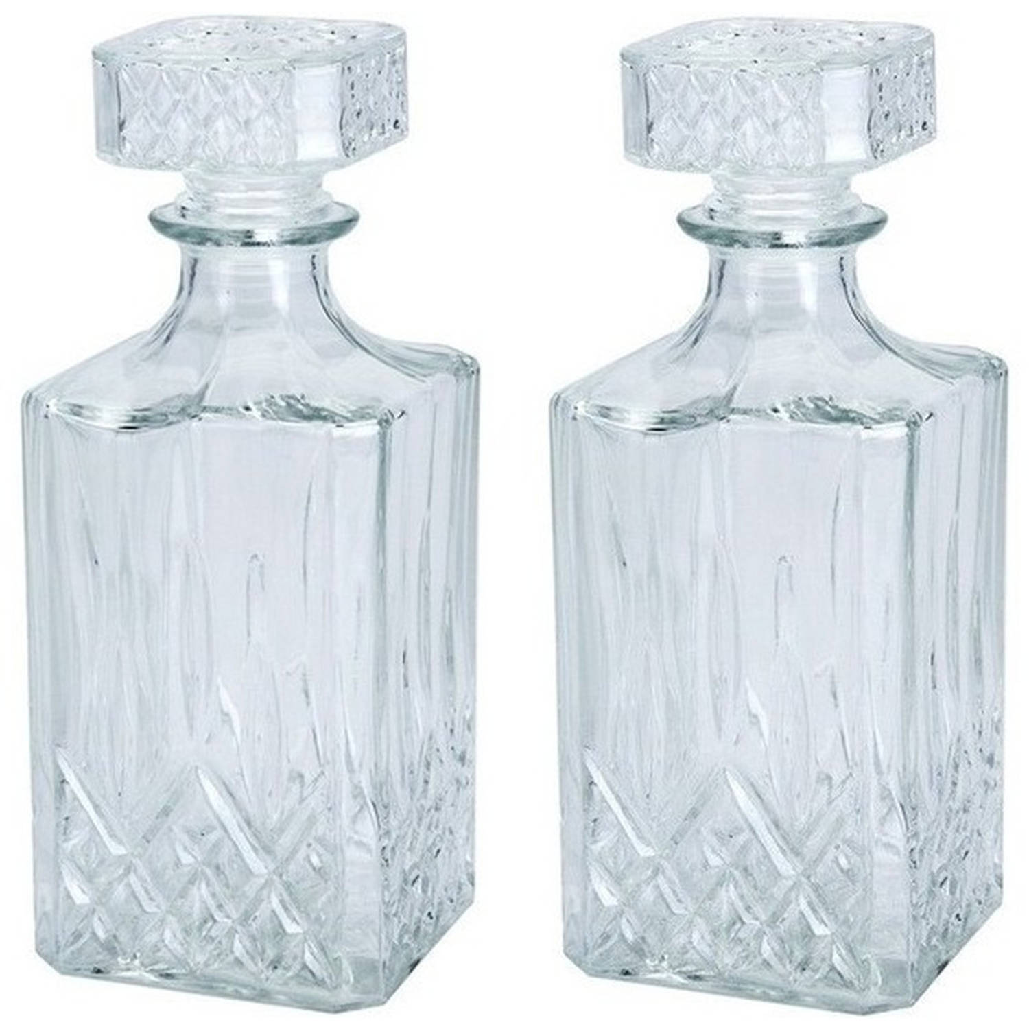 2x Glazen Decoratie Fles-karaf 750 Ml-9 X 23 Cm Voor Water Of Likeuren Whiskeykaraffen
