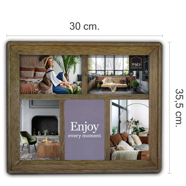 HAES DECO - Houten Multi Fotolijst Malaga voor 5 foto's 10x15 cm - MP11415-1