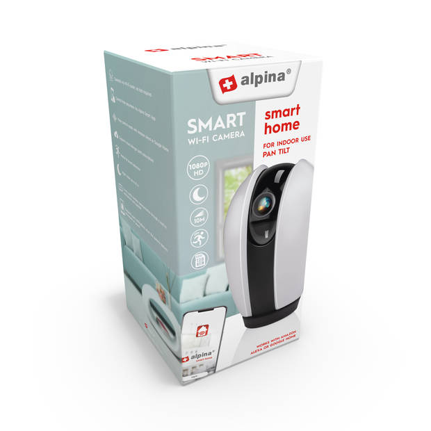 alpina Smart Home Wifi Camera - Full HD - Pan en Tilt - Bewakingscamera - Geluid- en Bewegingssensor - met App