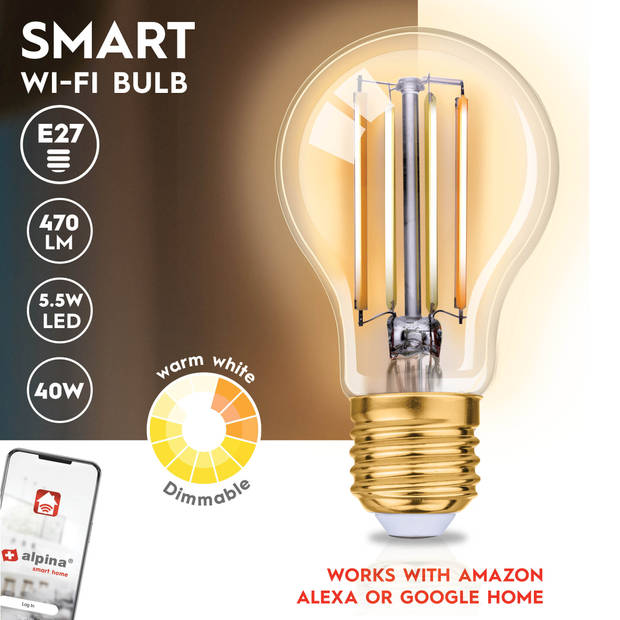 alpina Smart Home Wifi Lamp - Slimme Verlichting - LED Lamp - App besturing - Voice Control - Google Home - Amazon Alexa