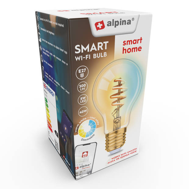 alpina Smart Home Wifi Lamp - E27 - Slimme Verlichting - LED - App besturing - Voice Control - Google Home - Alexa