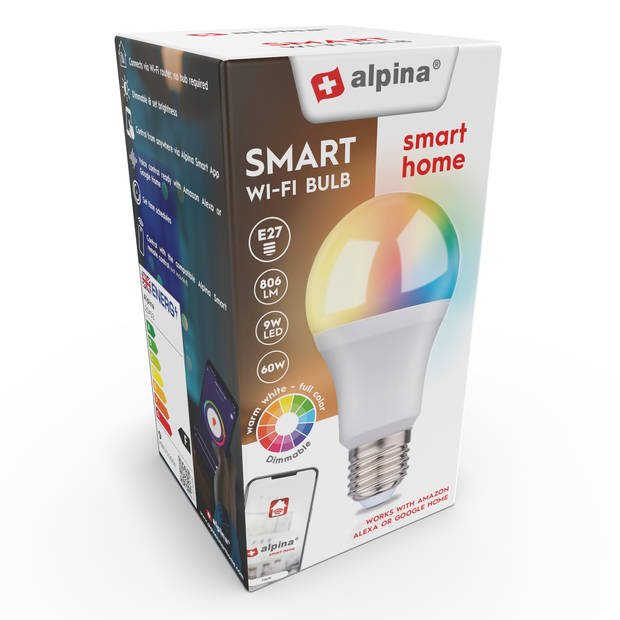 alpina Smart Home RGB Lamp - E27 - LED - App Besturing - Voice Control - Alexa - Google Home