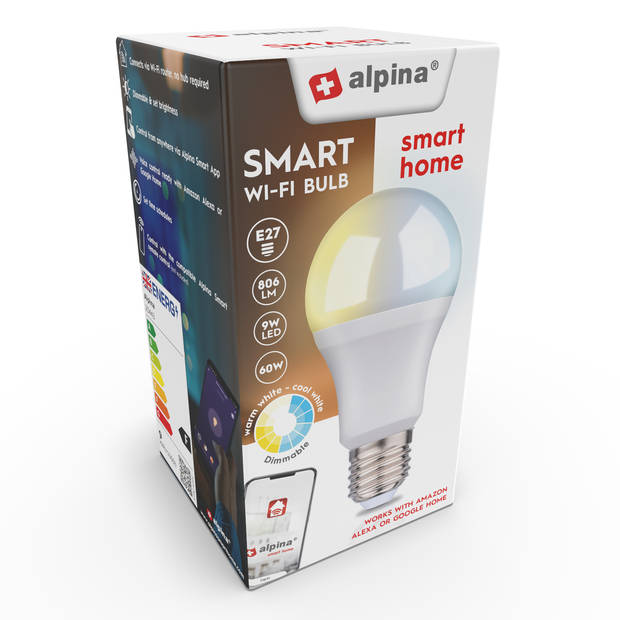 alpina Smart Home LED Lamp - E27 - Warm en Koud Wit Licht - Slimme verlichting - App Besturing