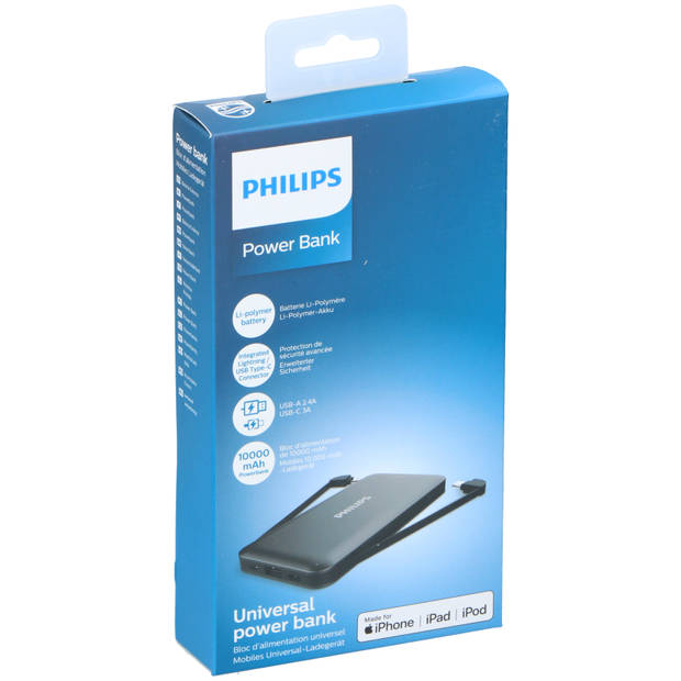 PHILIPS Powerbank - 10000 mAh - USB-A, USB-C en Lightning